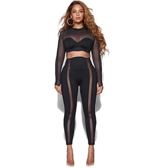 Ivy Park - Black Crop Top - Sheer Long Sleeved - Size L